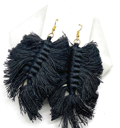 Black Macrame Leaf Earrings