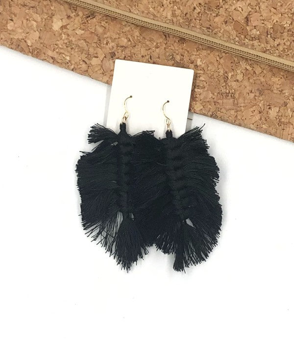 Black Macrame Leaf Earrings