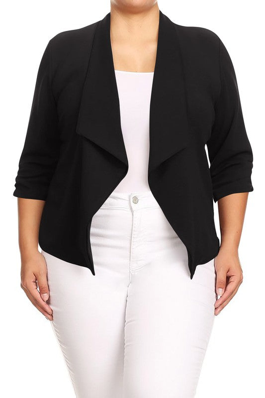 Plus size Solid waist length jacket in a loose fit