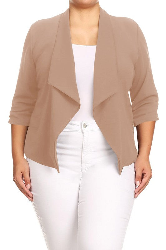 Plus size Solid waist length jacket in a loose fit