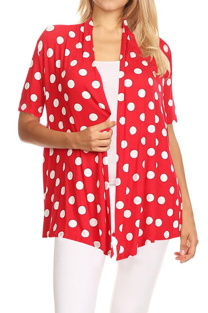 Polka dot print, loose fit cardigan