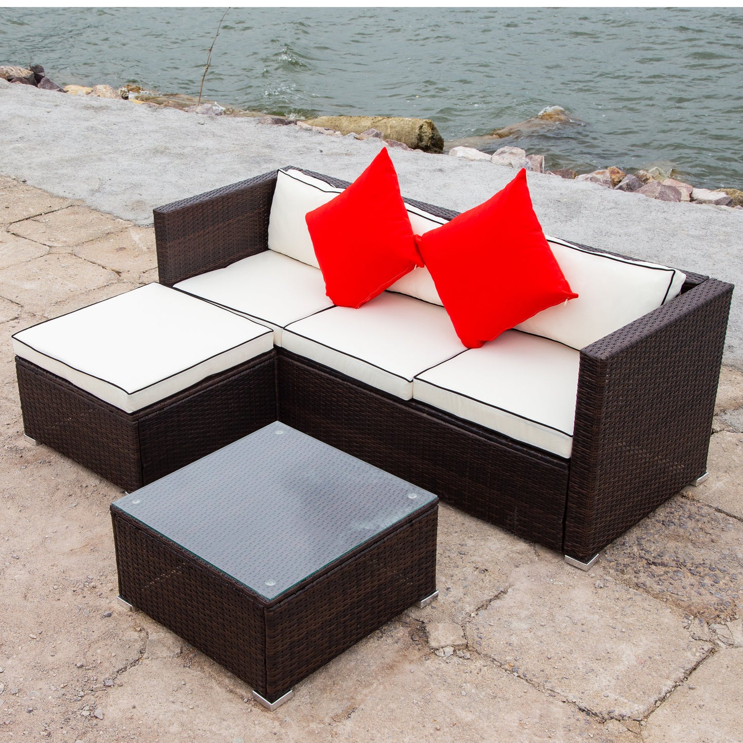 3 Piece Patio Sectional Wicker Rattan Outdoor Furniture Sofa Set