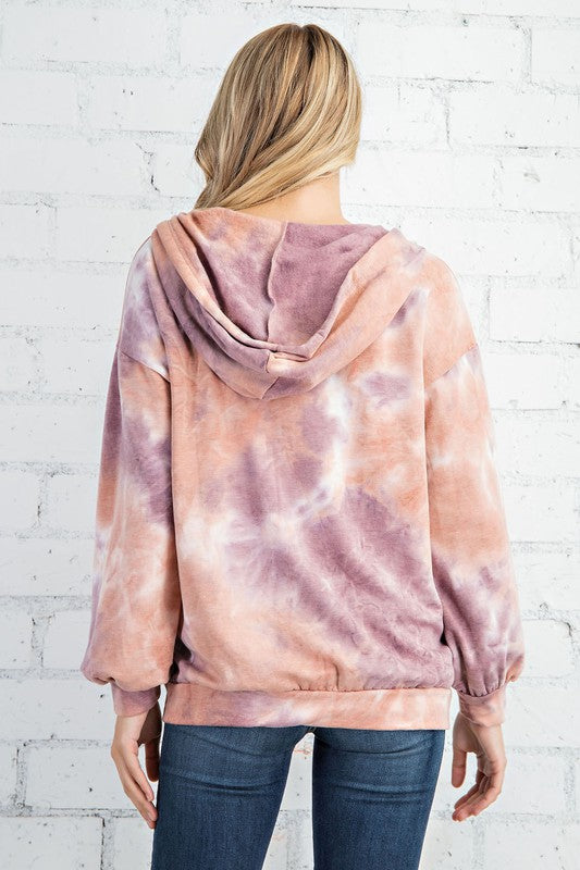 BRUSHED TERRY TIE DYE PRINT ZIP UP JACKET