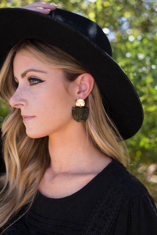 Black Palm Acrylic Post Earrings