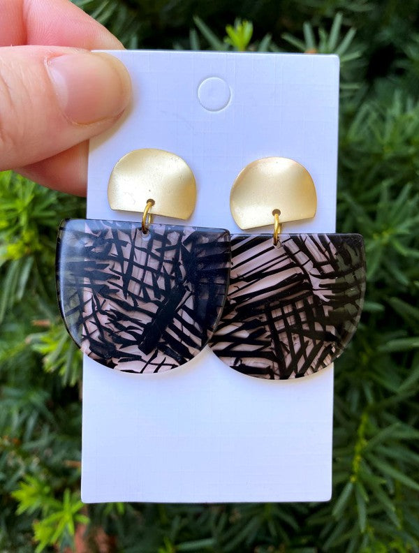 Black Palm Acrylic Post Earrings