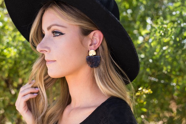 Black Palm Acrylic Post Earrings