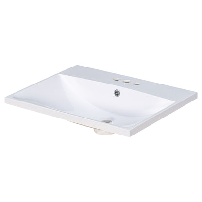 24" Bathroom Vanity Top Only, White Basin, 3-Faucet Holes, 4" Faucet Available, Ceramic