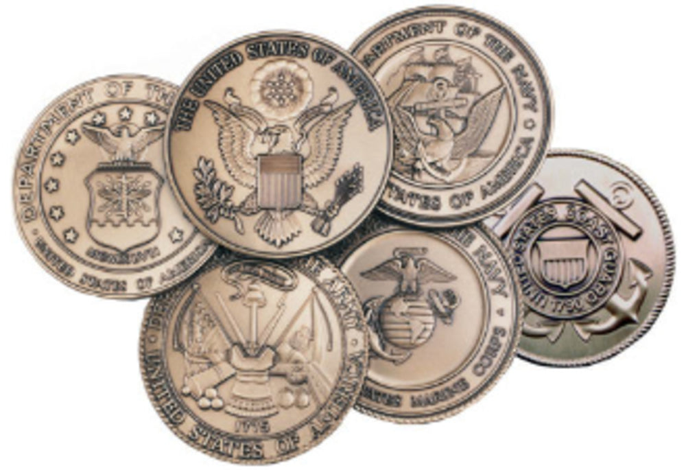 Military Service Medallions in Solid Brass Set of 6 Medallions. by The Military Gift Store
