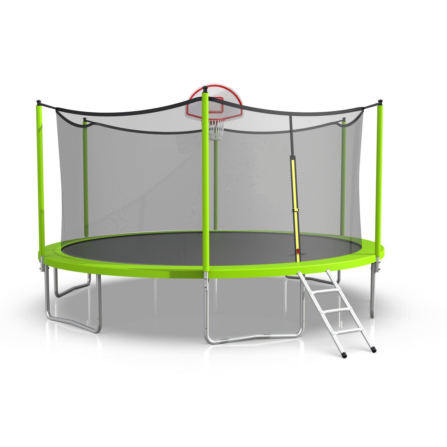 16ft Trampoline with Enclosure, New Upgraded Kids Outdoor Trampoline with Basketball Hoop and Ladder, Heavy-Duty Round Trampoline，Green