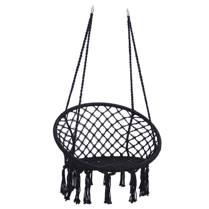 Black Swing，Hammock Chair Macrame Swing，Max 330 Lbs Hanging Cotton Rope Hammock Swing Chair for Indoor and Outdoor