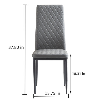 Light Gray modern minimalist dining chair leather sprayed metal pipe diamond grid pattern restaurant home conference chair set of 4