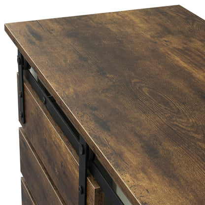 Side Cabinet Buffet Sideboard with Sliding Barn Door and Interior Shelves, White+Rustic dark oak