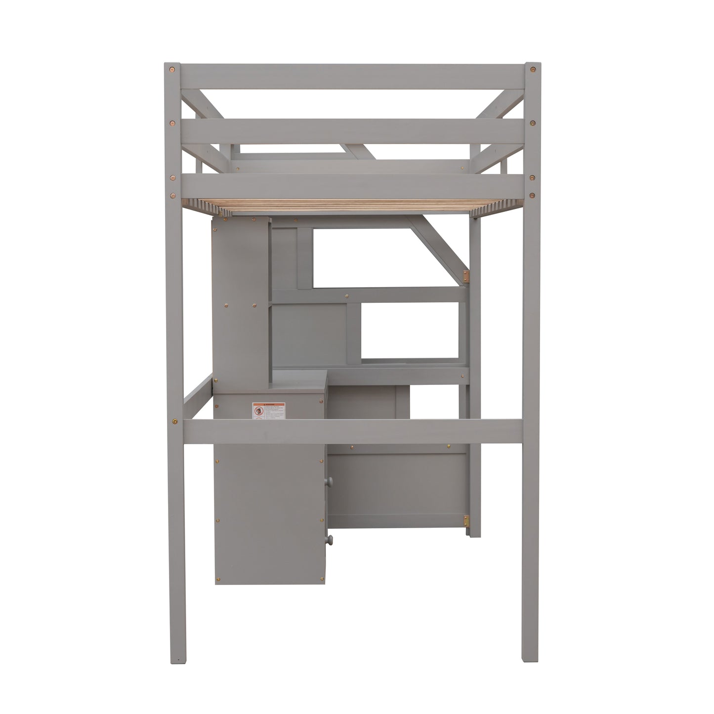 Twin Size Loft Bed with a Stand-alone Bed, Storage Staircase, Desk, Shelves and Drawers, Gray