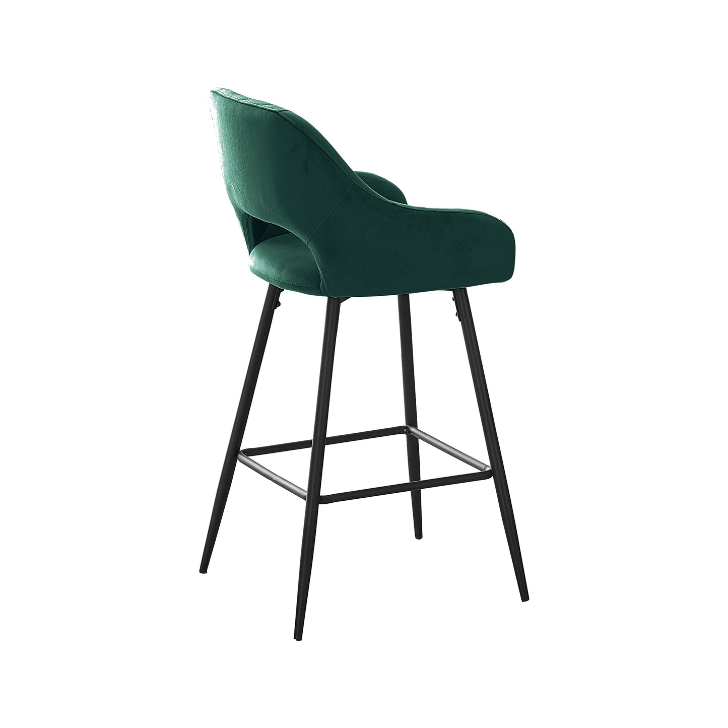 Bar Stools Set of 2 Velvet GREEN Breakfast Dining Bar Stools Fixed Height Bar Chairs with Metal Frame and Footrest for Breakfast Bar, Counter, Kitchen and Home