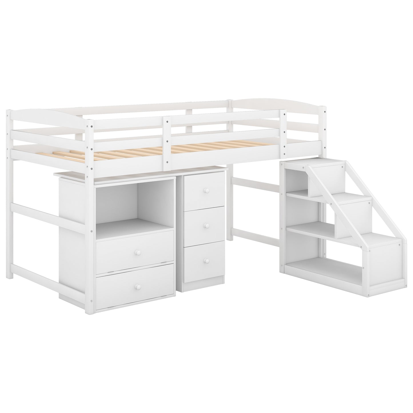 Twin Size Loft Bed with Multifunctional Movable Built-in Desk and and Staircase,White(OLD SKU:GX000925AAK)