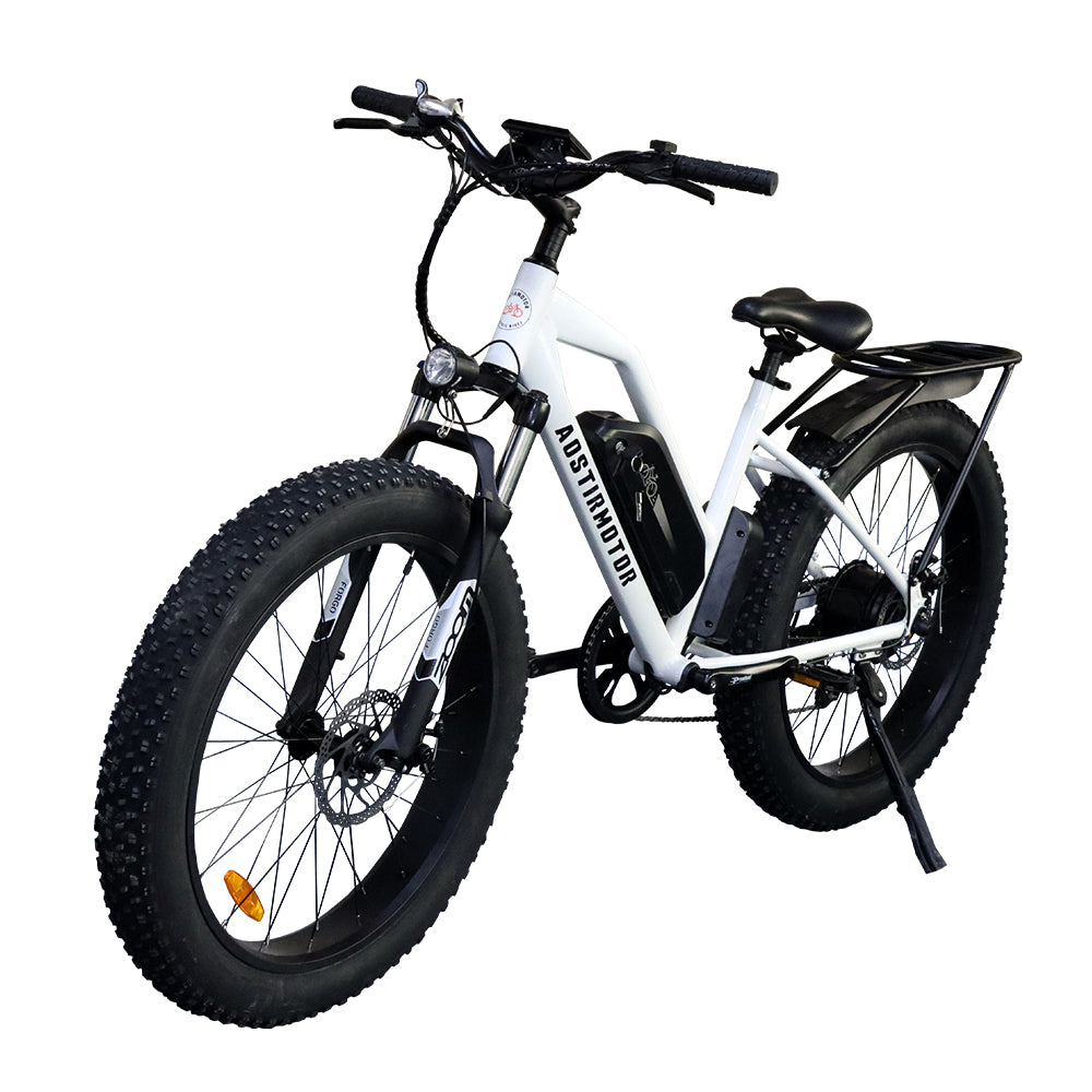 AOSTIRMOTOR 26" 750W Camouflage Electric Bike Fat Tire P7 48V 13AH Removable Lithium Battery for Adults with Detachable Rear Rack Fender(White)S07-G