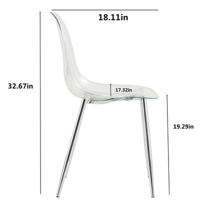 Modern simple transparent dining chair plastic chair armless crystal chair Nordic creative makeup stool negotiation chair Set of 4 and wood color metal leg