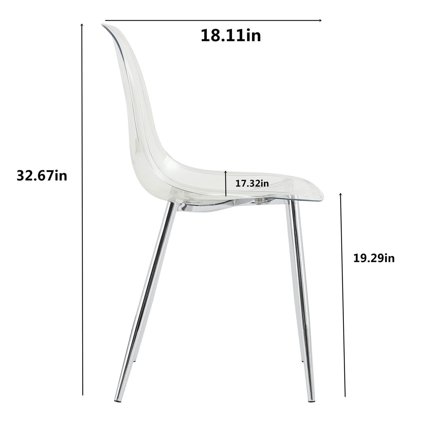 Modern simple transparent dining chair plastic chair armless crystal chair Nordic creative makeup stool negotiation chair Set of 4 and wood color metal leg