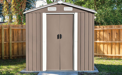 TOPMAX Patio 6ft x4ft Bike Shed Garden Shed, Metal Storage Shed with Lockable Door, Tool Cabinet with Vents and Foundation for Backyard, Lawn, Garden, Brown