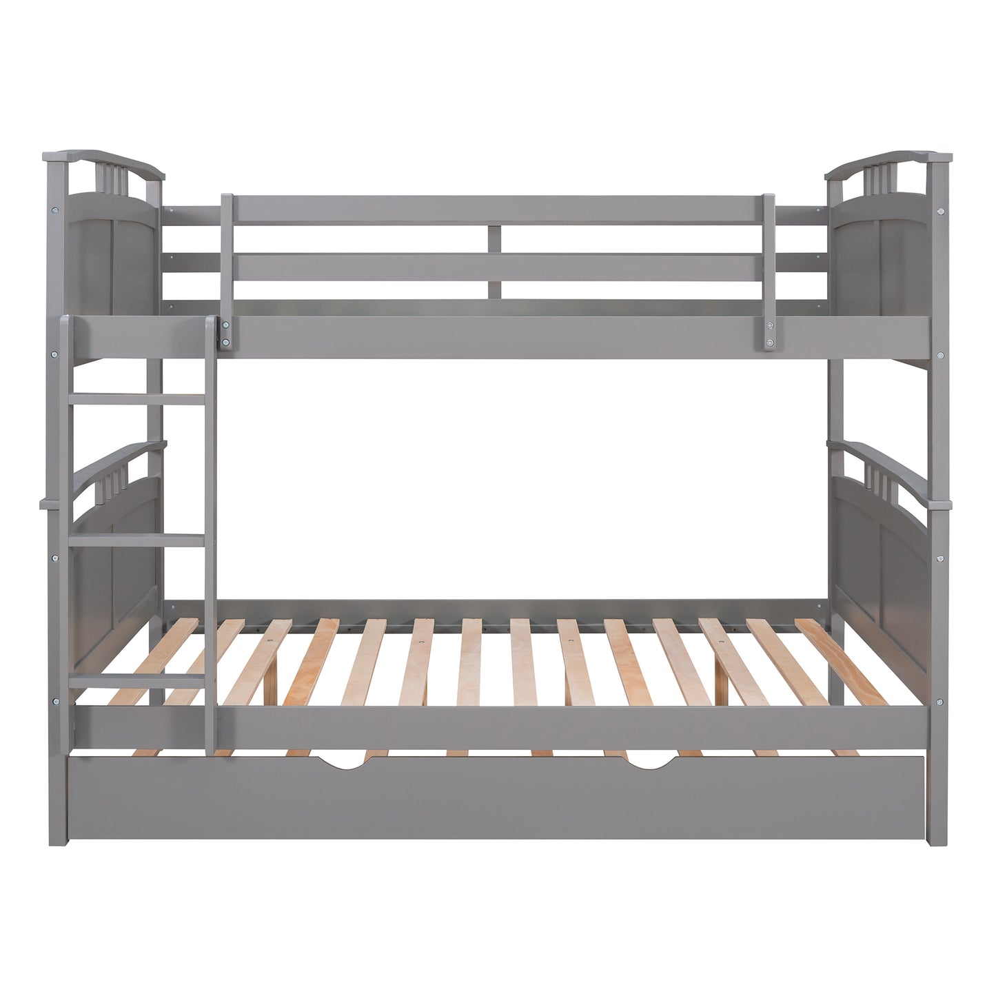 Full-Over-Full Bunk Bed with Twin size Trundle , Separable Bunk Bed for Bedroom - Grey