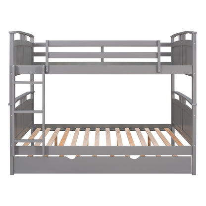 Full-Over-Full Bunk Bed with Twin size Trundle , Separable Bunk Bed for Bedroom - Grey