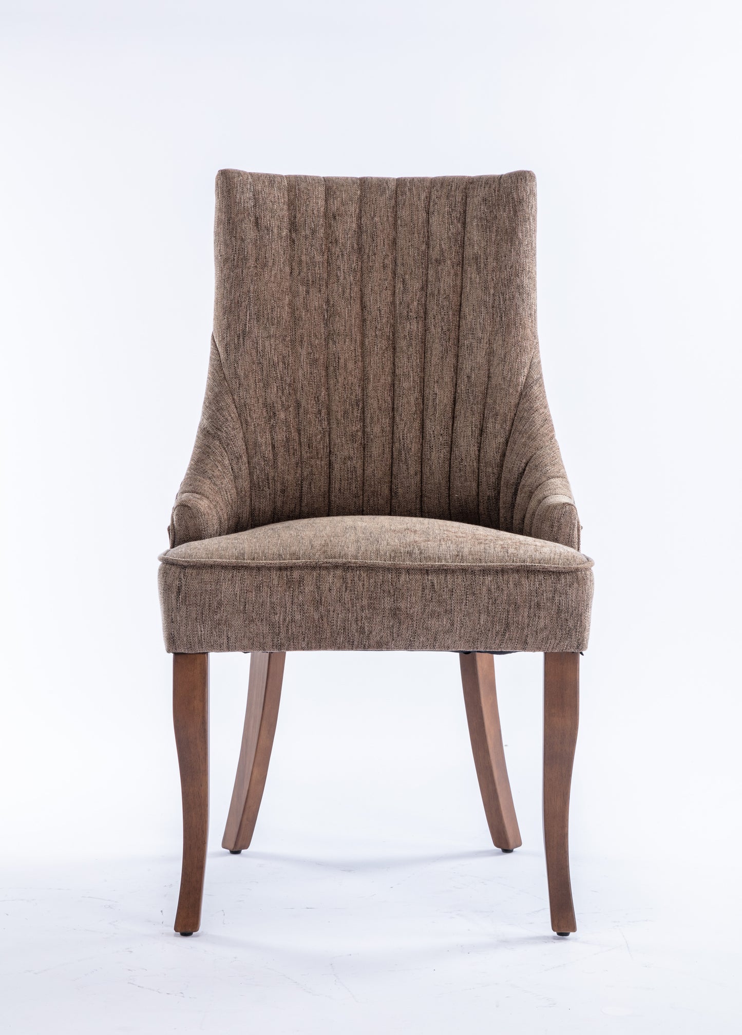 Exquisite Brown Linen Fabric Upholstered Strip Back Dining Chair with Solid Wood Legs 2 Pcs