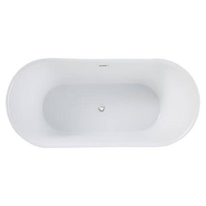 67"L x 31.5"W Acrylic Art Freestanding Alone White Soaking Bathtub with Brushed Nickel Overflow and Pop-up Drain