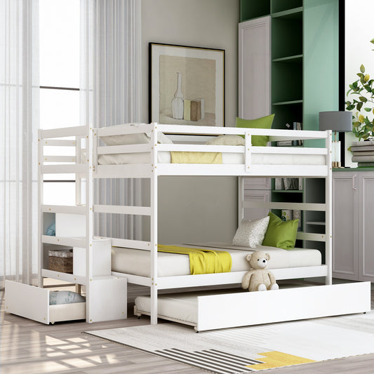 Full over Full Bunk Bed with Twin Size Trundle (White)(OLD SKU :LP000033AAK)