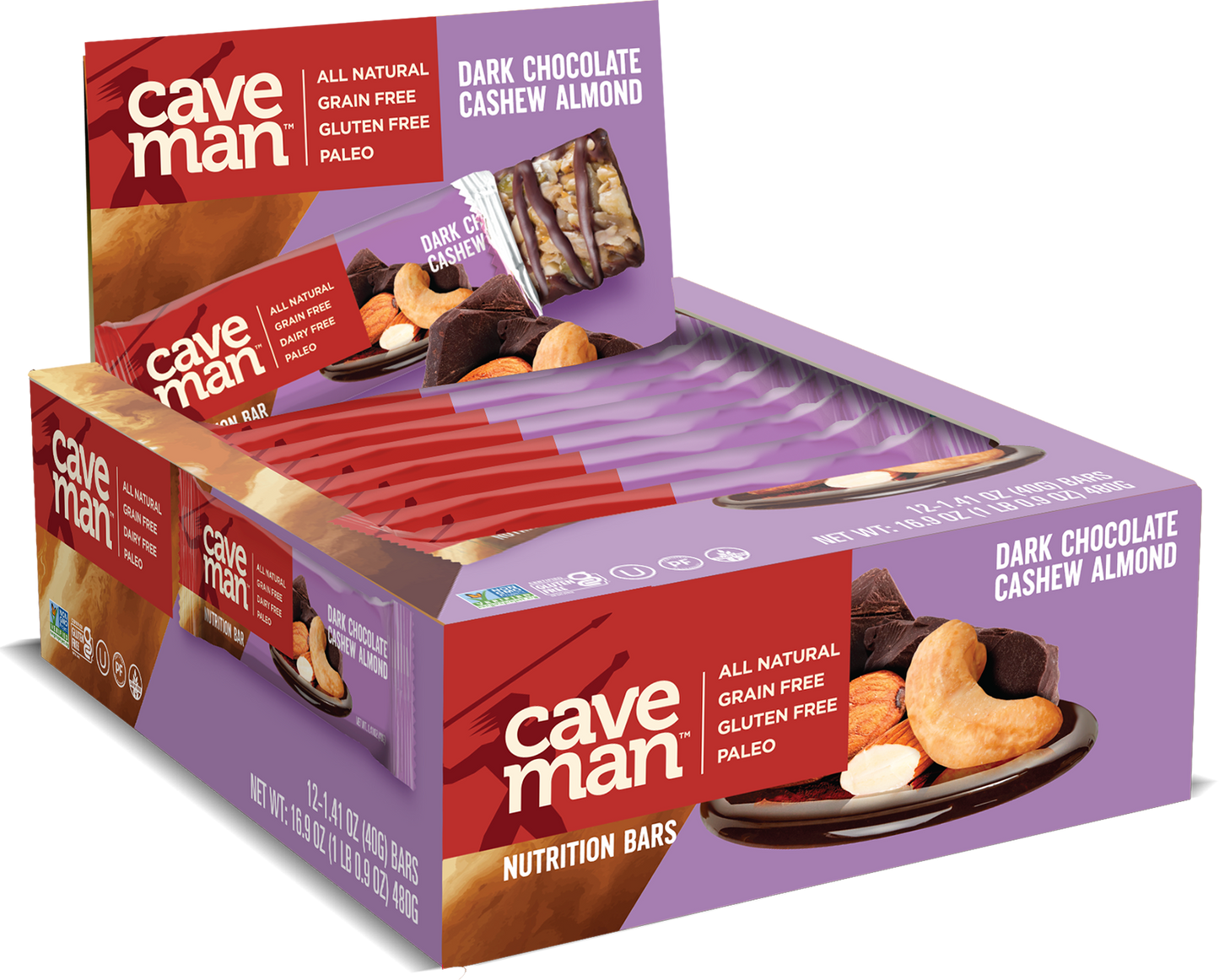 Dark Chocolate Cashew Almond Nutrition Bars by Caveman Foods