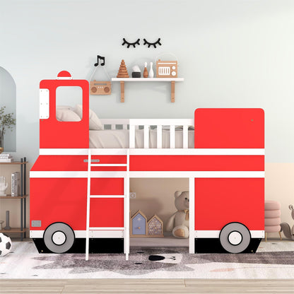 Twin Size Bus Shaped Loft Bed with Underbed Storage Space,Red