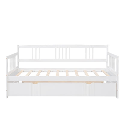 Twin Size Daybed Wood Bed with Twin Size Trundle,White