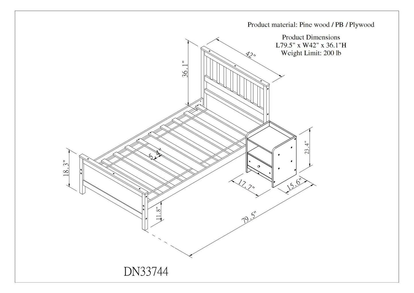 Twin Bed with Headboard and Footboard for Kids, Teens, Adults,with a Nightstand,Wite