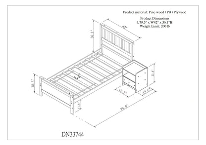 Twin Bed with Headboard and Footboard for Kids, Teens, Adults,with a Nightstand,Wite