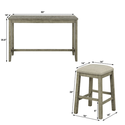 TOPMAX 4 Pieces Counter Height Table with Fabric Padded Stools,Rustic Bar Dining Set with Socket,Gray Green