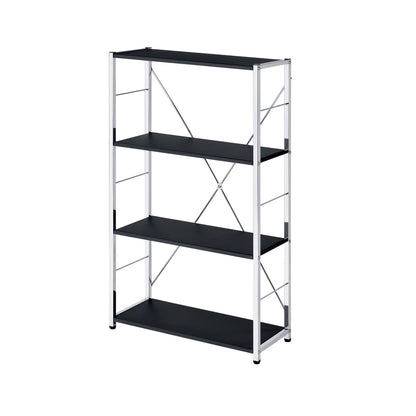 ACME Tennos Bookshelf, Black & Chrome Finish 93197