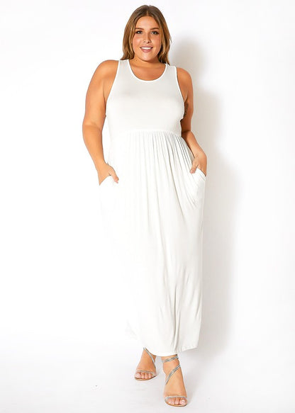 Plus Size Sleeveless Ruched Maxi Dress