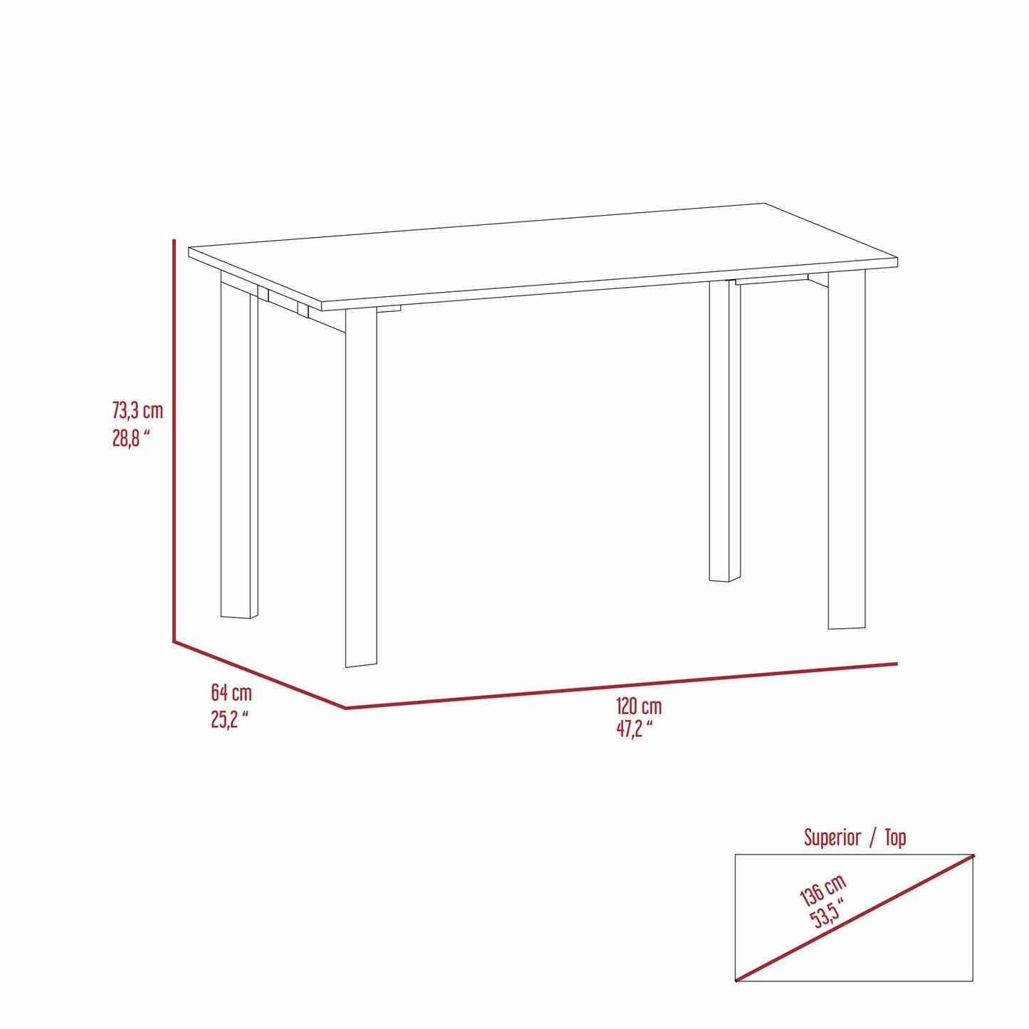 Preston Rectangle Writing Desk with Steel Legs Mahogany