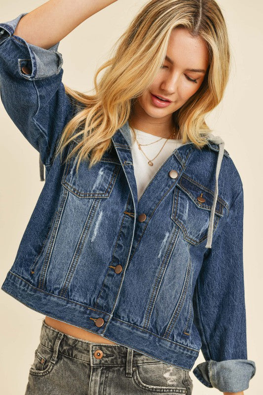 WASHED DENIM JACKET WITH HOODIE