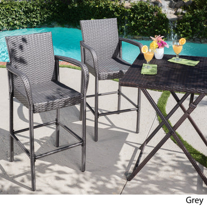 Stewart 30-Inch Outdoor Grey Wicker Barstool (Set of 2)