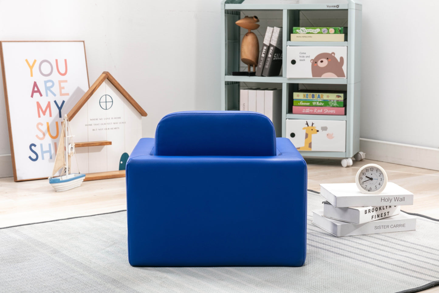 Blue Color 1pc Convertible Armchair/Table for Kids