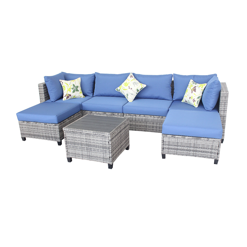 6-Seater Outdoor Wicker Sofa Group with Cushion