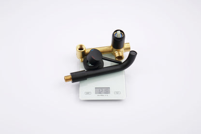 Wall Mount Faucet for Bathroom Sink or Bathtub, Single Handle 2 Holes Brass Rough-in Valve Included, Matte Black