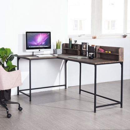 43.3"W X 65" D L-Shaped Computer Desk Corner Writing Desk for Small Space, Simple Modern Space-saving Laptop Table Workstation for Home Office Study - WALNUT & BLACK