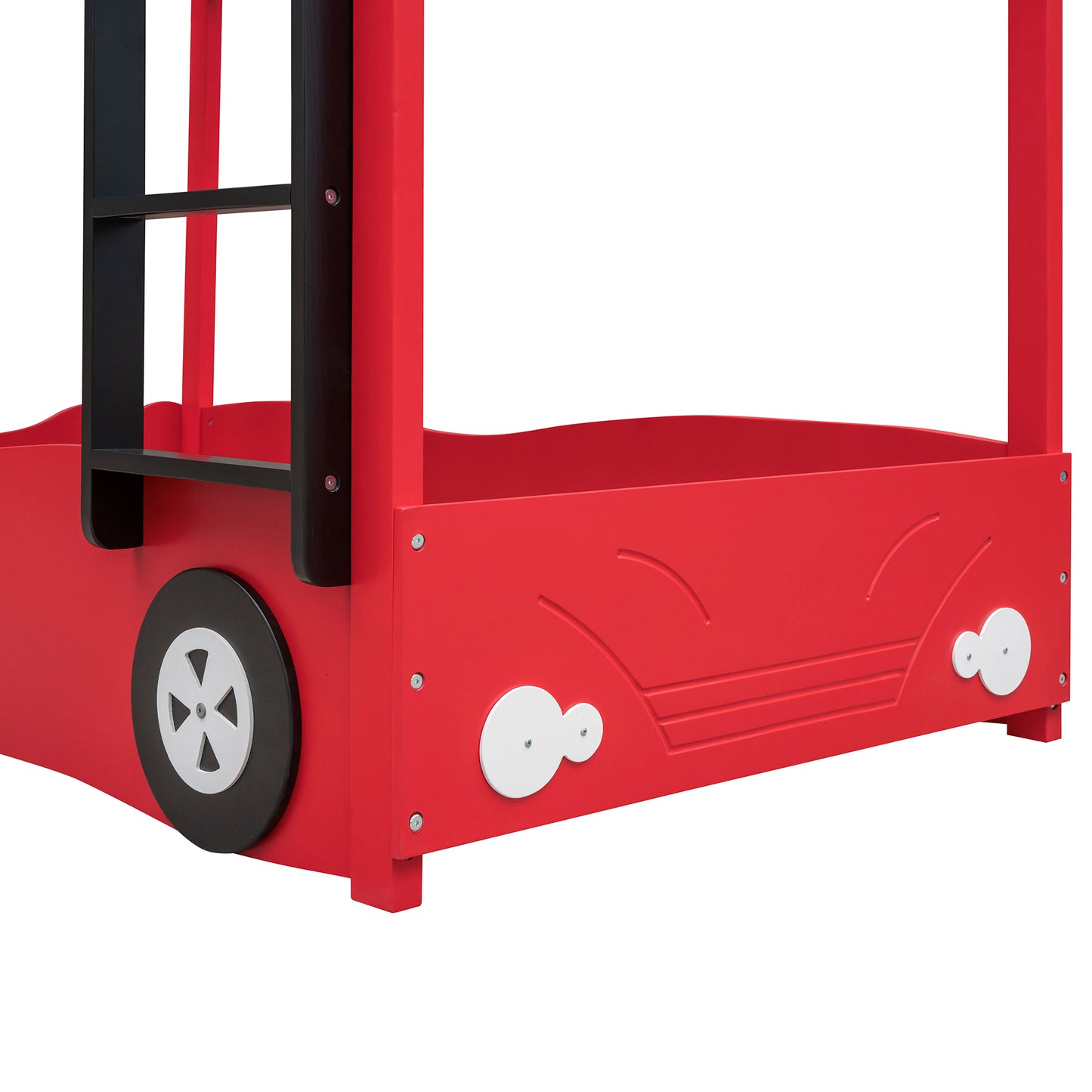 Twin Size Car-Shaped Bunk Bed with Wheels, Red