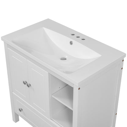 30" Single Bathroom Vanity Top with White Basin, 3-Faucet Holes, Ceramic