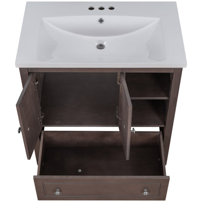 [VIDEO] 30" Bathroom Vanity with Sink, Bathroom Storage Cabinet with Doors and Drawers, Solid Wood Frame, Ceramic Sink, Brown