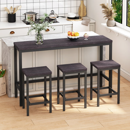 Modern Design Kitchen Dining Table,Pub Table,Long Dining Table Set with 3 Stools,Easy Assembly,Dark Gray