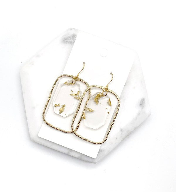 Gold Flake Acrylic Chandelier Earrings