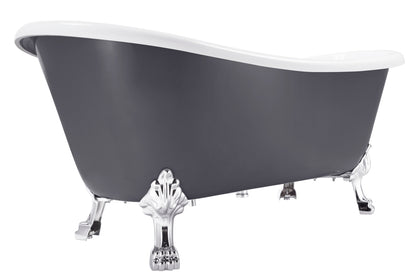 67" 100% Acrylic Freestanding Bathtub，Contemporary Soaking Tub，white inside and gray outside