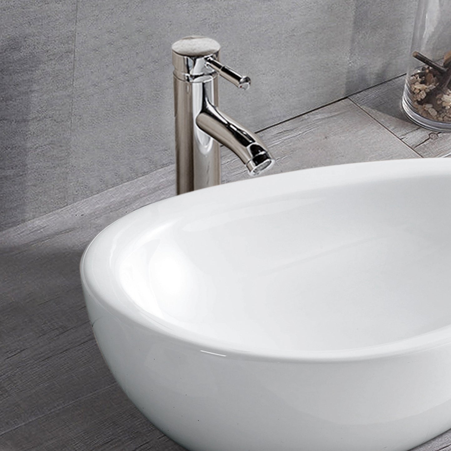 Vessel  Bathroom Sink Basin in White Ceramic